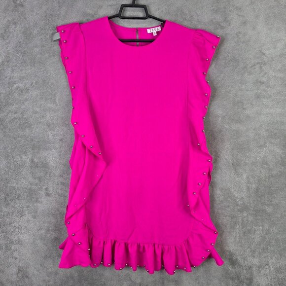 Womens TCEC Pink Sleeveless Ruffle Beaded Shift Dress Back Button Polyester M - Picture 2 of 8